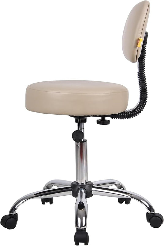 Boss Office Products Be Well Medical Spa Stool with Back in Beige - LeafyLoom