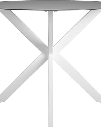 CosmoLiving by Cosmopolitan 88289WHGE Circi Collection Dining Table with Glass Top, White - LeafyLoom
