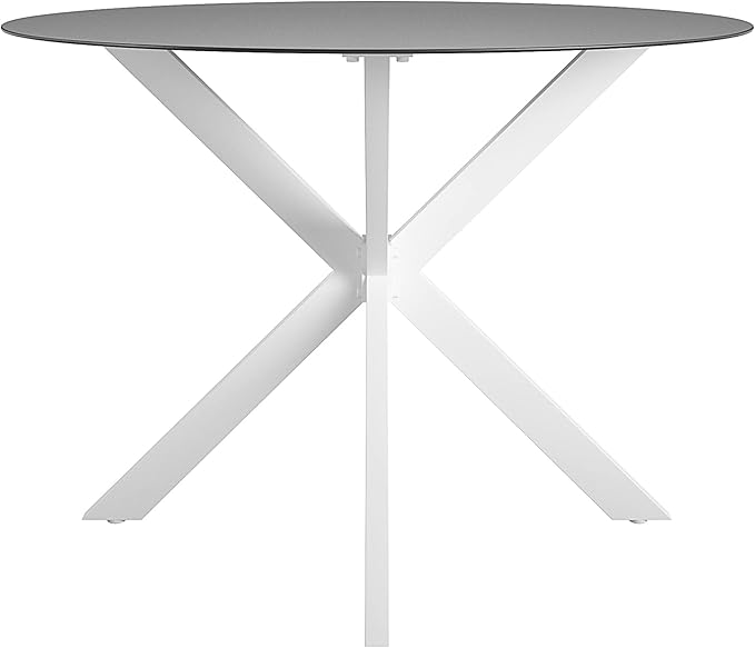 CosmoLiving by Cosmopolitan 88289WHGE Circi Collection Dining Table with Glass Top, White - LeafyLoom