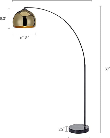 NW Archiology Arc Floor Lamp, 67" Height Gold Floor Lamp with Floor Switch and Stable Marble Base, The Unique Curved Design is Ideal for Living Room Reading Bedroom Home Office - LeafyLoom