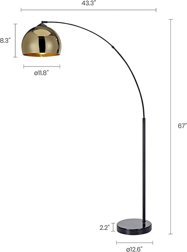 NW Archiology Arc Floor Lamp, 67" Height Gold Floor Lamp with Floor Switch and Stable Marble Base, The Unique Curved Design is Ideal for Living Room Reading Bedroom Home Office - LeafyLoom