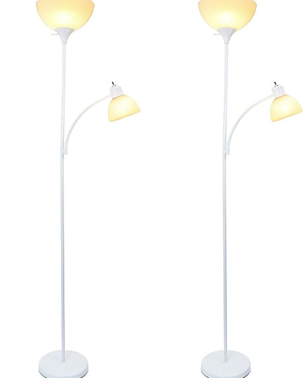 Simple Designs LF2000-WHT-2PK Floor Lamp with Reading Light 2 Pack, Modern, White - LeafyLoom