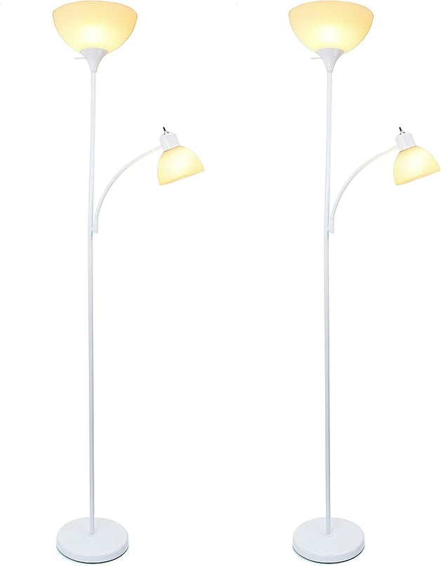 Simple Designs LF2000-WHT-2PK Floor Lamp with Reading Light 2 Pack, Modern, White - LeafyLoom