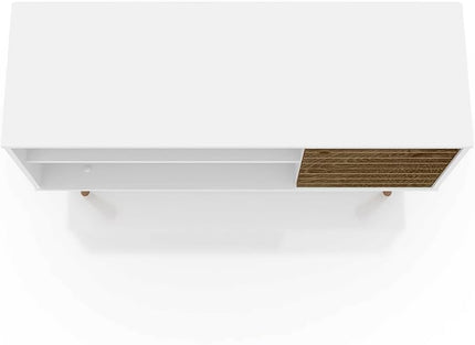 Manhattan Comfort Liberty Mid Century Modern TV Stand for Televisions up to 46 Inches, Bedroom and Living Room Entertainment Center with Storage, Shelves, and Cabinet, 43" Wide, White/Rustic Brown - LeafyLoom