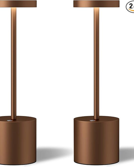 2 Pack Cordless Table Lamps, 5000mAh Rechargeable Battery Powered Lamp, Portable Metal 3-Level Dimmable Desk Lamp,LED Table Light for Outdoor/Patio/Restaurant/Bedroom/Home. (Brown) - LeafyLoom