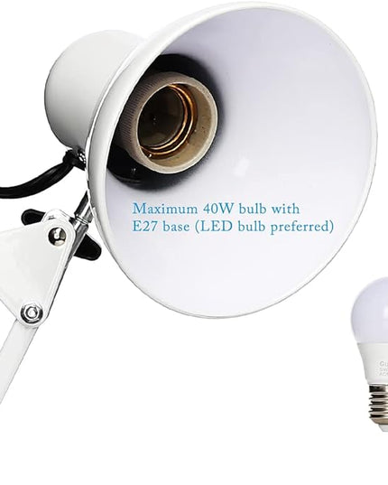 Led Desk Lamp with Clamp - Swing Arm Desk Lamp with 1 LED Cold Light Bulbs 6500K - Folding Table Lamp，Used for Office, Work, Study, Dormitory Reading and Eye Protection (White-01) - LeafyLoom