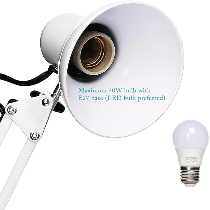 Led Desk Lamp with Clamp - Swing Arm Desk Lamp with 1 LED Cold Light Bulbs 6500K - Folding Table Lamp，Used for Office, Work, Study, Dormitory Reading and Eye Protection (White-01) - LeafyLoom