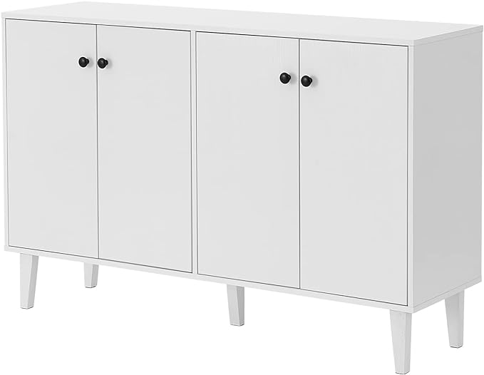 Panana Sideboard Buffet Cabinet Kitchen Storage Cabinet Living Room 4 Doors Console Table (White) - LeafyLoom