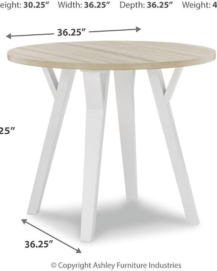 Signature Design by Ashley Grannen Modern Round Dining Room Table, White & Natural Wood - LeafyLoom