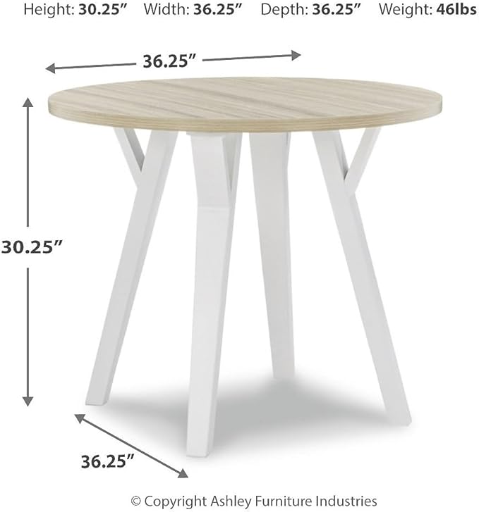 Signature Design by Ashley Grannen Modern Round Dining Room Table, White & Natural Wood - LeafyLoom