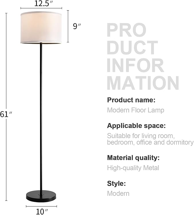 Oneach 61" Farmhouse Industrial Floor Lamp for Living Room Standing Floor Lamp Rustic Floor Lamps for Living Room Bedroom Tall Lamps with Rotary Switch for Bedroom with White Linen Lamp Shade - LeafyLoom