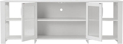 Panana TV Stand Television Stands Cabinet with 2 Doors 4 Open Cubby Storage Cabinets for Living Room Bedroom for TVs up to 70 Inches (White, 62.99 inch) - LeafyLoom