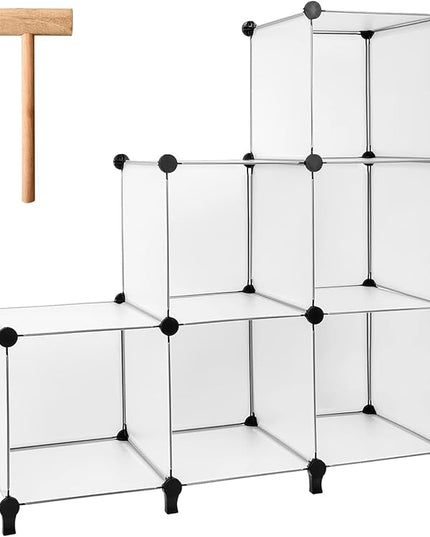 Gold Armour Cube Storage 6-Cube Bookshelf Closet Organizer Storage Shelf Cubes Organizer Plastic Square Book Shelves Bookcase DIY Closet Cabinet Shelving for Home Office Bedroom (White) - LeafyLoom