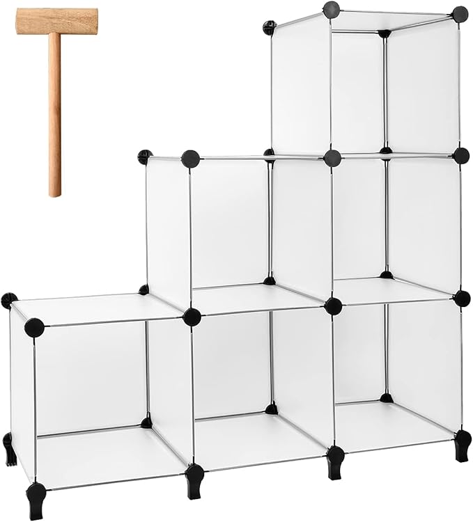 Gold Armour Cube Storage 6-Cube Bookshelf Closet Organizer Storage Shelf Cubes Organizer Plastic Square Book Shelves Bookcase DIY Closet Cabinet Shelving for Home Office Bedroom (White) - LeafyLoom