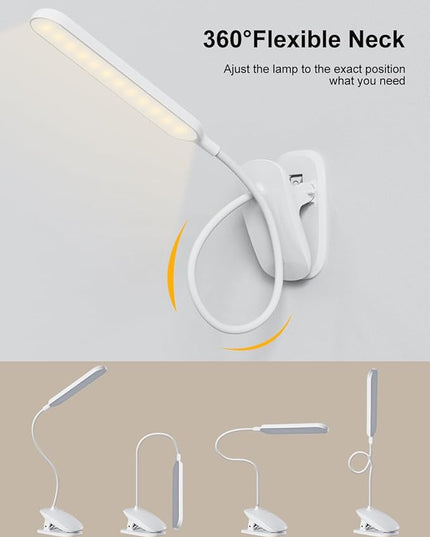 Desk Lamp, Table Lamp 1500mAh Dimmable Reading Lamp with Clamp and Type-C Charging Port, Desk Light for Home Office Reading Working Studying Gooseneck Adjustable Flexible - White - LeafyLoom