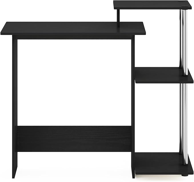 Furinno Efficient Home Laptop Notebook Computer Desk with Square Shelves, Side, Americano/Chrome - LeafyLoom