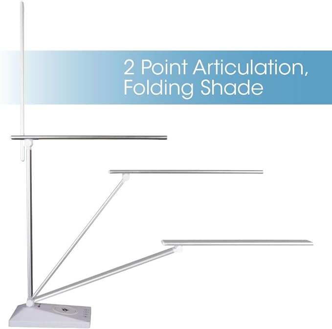 OttLite Entice LED Desk Lamp with Wireless Charging – Folds Down, Adjustable Arm & Shade, Touch Controls, 3 Color Temperatures, ClearSun LED, for Work, Study, Reading, Crafting - LeafyLoom