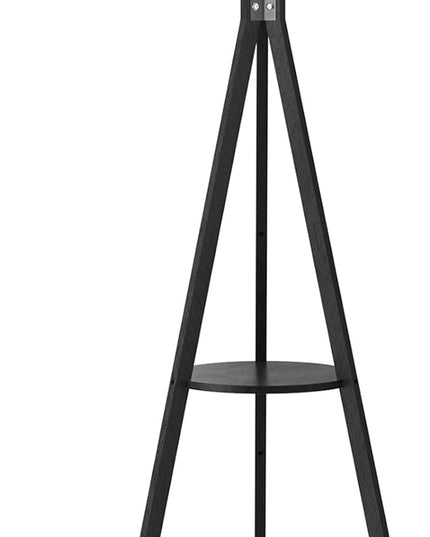 LEPOWER Tripod Floor Lamp, Mid Century Wood Standing Lamp, Modern Design Shelf Floor Lamp for Living Room, Bedroom, Office, Flaxen Lamp Shade with E26 Lamp Base Black - LeafyLoom