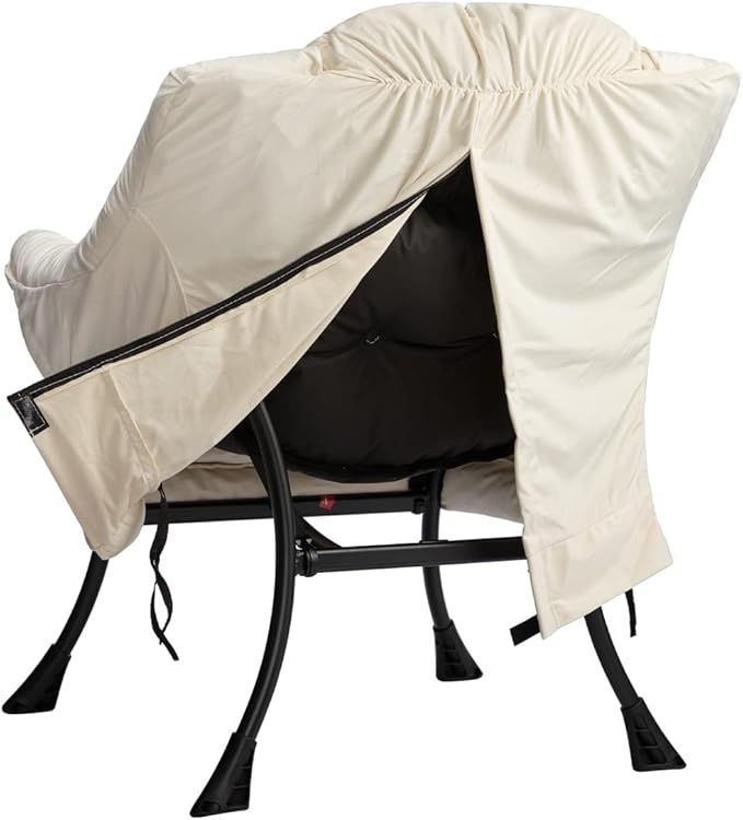 HollyHOME Modern Fabric Large Lazy Chair, Accent Oversized Comfy Reading Chair, Thick Padded Cozy Lounge Chair with Armrest, Steel Frame Leisure Sofa Chair for Living Room, Bedroom, Dorm, Beige - LeafyLoom