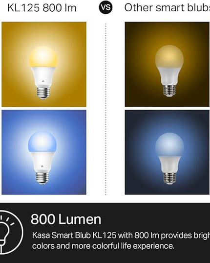 New Kasa Smart Bulb, Full Color Changing Dimmable Smart WiFi Light Bulb Compatible with Alexa and Google Home, A19, 9W 800 Lumens,2.4Ghz only, No Hub Required, 1-Pack (KL125), Multicolor KasaSmartbyTP-Link
