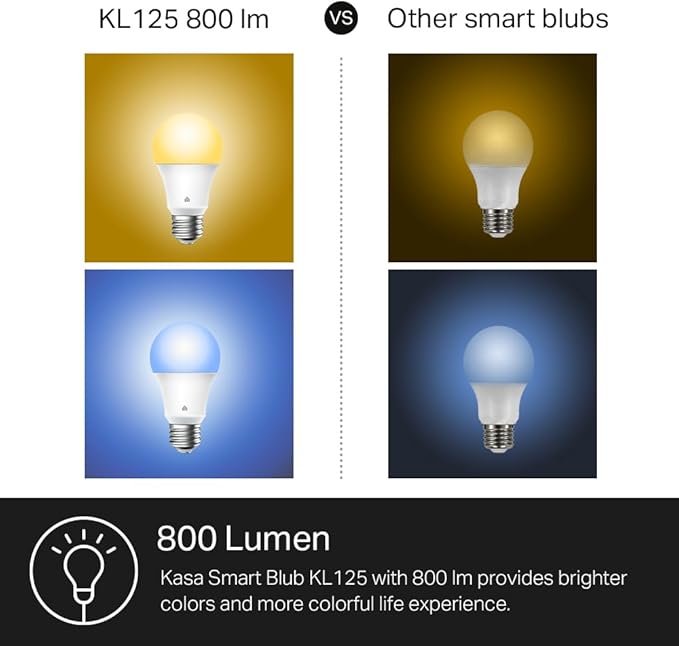 New Kasa Smart Bulb, Full Color Changing Dimmable Smart WiFi Light Bulb Compatible with Alexa and Google Home, A19, 9W 800 Lumens,2.4Ghz only, No Hub Required, 1-Pack (KL125), Multicolor KasaSmartbyTP-Link