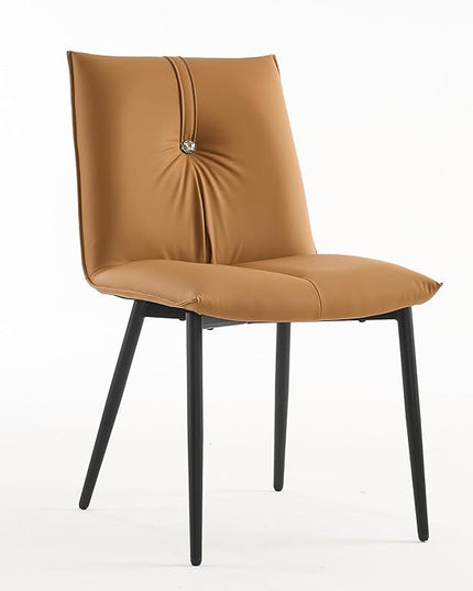 YOUTASTE Dining Chairs Set of 2 Mid Century Modern Upholstered Leather Kitchen Chairs Soft Padded Side Chairs Dinner Chairs with Metal Legs for Living Room Bedroom, Camel - LeafyLoom