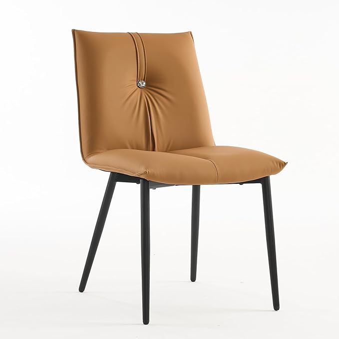 YOUTASTE Dining Chairs Set of 2 Mid Century Modern Upholstered Leather Kitchen Chairs Soft Padded Side Chairs Dinner Chairs with Metal Legs for Living Room Bedroom, Camel - LeafyLoom