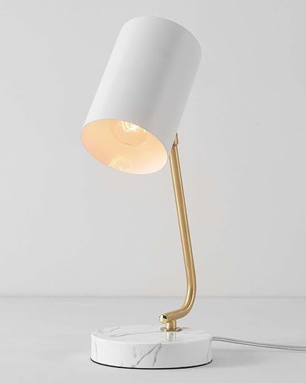 Globe Electric Novogratz x 65784 Athena 15" Desk Lamp, White Shade, Brass Arm, White Faux Marble Base - LeafyLoom