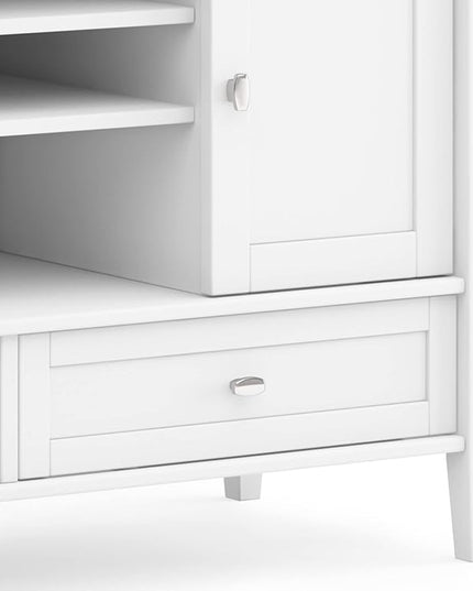 SIMPLIHOME Warm Shaker SOLID WOOD Universal TV Media Stand, 47 inch Wide, Transitional, Living Room Entertainment Center, Storage Cabinet, for Flat Screen TVs up to 55 inches in White - LeafyLoom