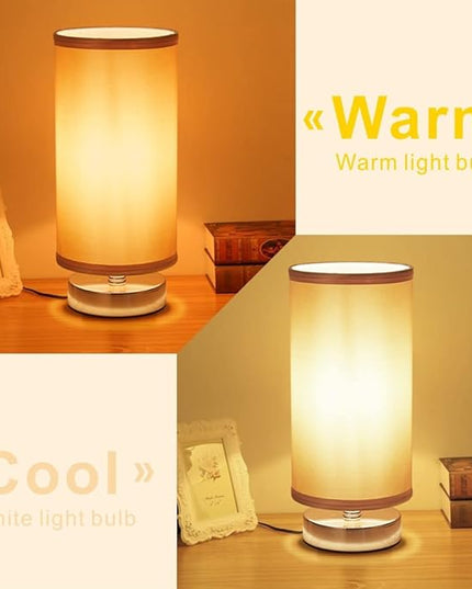 Table Lamp, Bedside Nightstand Lamp, Simple Desk Lamp, Cylinder Table Lamp for Bedroom Living Room Office Study, Golden Shade and Base - LeafyLoom