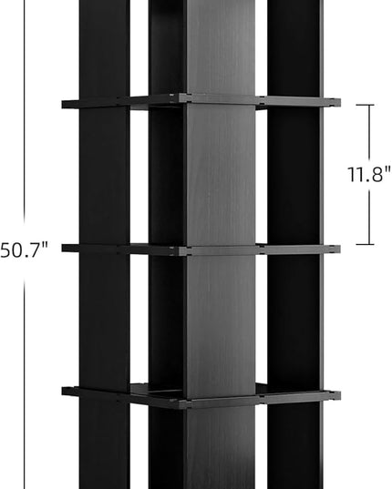 Rotating Bookshelf, 4-Shelf 360° Solid Wood Book shelf Tower, Stackable Revolving Bookcase Organizer for Living Room, Bedroom, Study(Black) - LeafyLoom