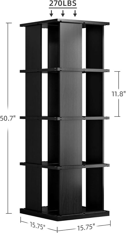 Rotating Bookshelf, 4-Shelf 360° Solid Wood Book shelf Tower, Stackable Revolving Bookcase Organizer for Living Room, Bedroom, Study(Black) - LeafyLoom