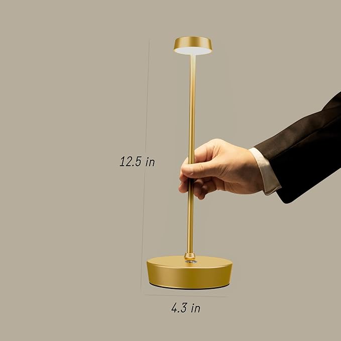 Cordless Battery Powered Table Lamp, Rechargeable LED Dimmable Brightness Metal 6000mAh Touch Desk Lamp Portable Modern Design for Restaurant Indoor & Outdoor (Gold) - LeafyLoom