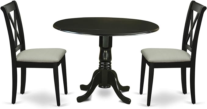 East West Furniture DLCL3-BLK-C Dublin 3 Piece Modern Set Contains a Round Wooden Table with Dropleaf and 2 Linen Fabric Upholstered Dining Chairs, 42x42 Inch, Black - LeafyLoom
