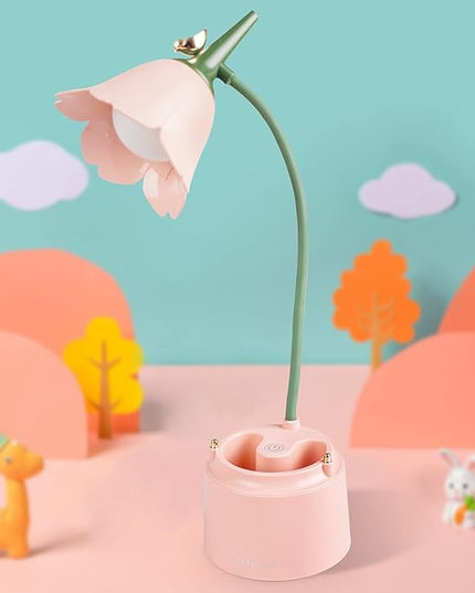 Neporal Small Desk Lamp, Rechargeable LED Desk Lamp Touch Control with 360° Bendable Adjustable Neck, Kawaii Room Accessories, Dimmable Cute Desk Lamp, Pink - LeafyLoom