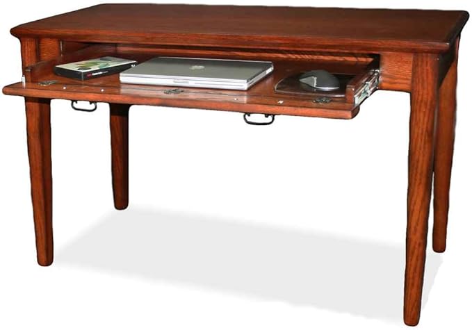 Leick Home 82400 Mission Writing Computer Desk with Drop Front Keyboard Drawer, for Home Office, Solid Wood, Mission Oak - LeafyLoom