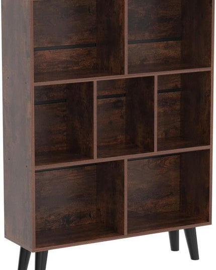 LEYAOYAO Cube Bookshelf 3 Tier Mid-Century Rustic Brown Modern Bookcase with Legs,Retro Wood Bookshelves Storage Organizer Shelf,Freestanding Open Book Shelves for Bedroom,Living Room,Office - LeafyLoom