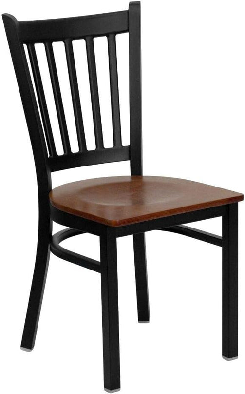 Flash Furniture 4 Pack HERCULES Series Black Vertical Back Metal Restaurant Chair - Cherry Wood Seat - LeafyLoom