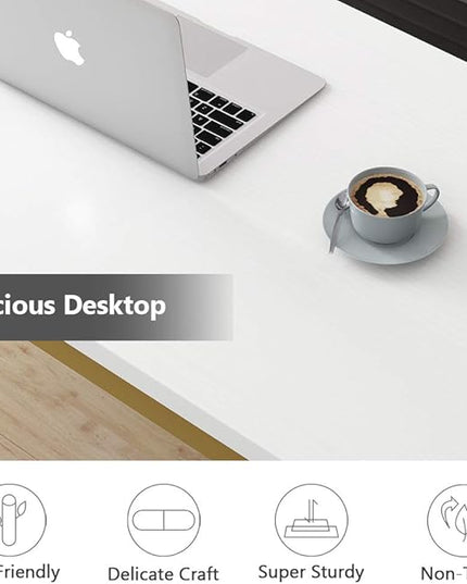 Tribesigns Modern Computer Desk, 55 inches Large Office Desk Computer Table Study Writing Desk for Home Office, White Gold Metal Frame - LeafyLoom