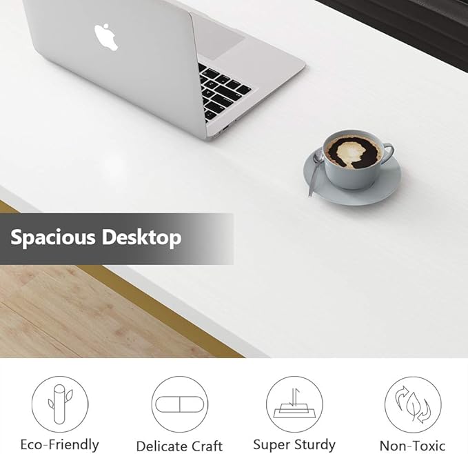 Tribesigns Modern Computer Desk, 55 inches Large Office Desk Computer Table Study Writing Desk for Home Office, White Gold Metal Frame - LeafyLoom