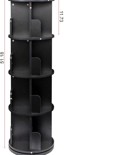 DMAITH Rotating Bookshelf, 360° Display Corner Bookcase for Small Space, 4 Tier Floor Standing Bookshelf Storage Rack, Wood Bookshelf Organizer for Kids' Room, Study Room, Bedroom, Black - LeafyLoom