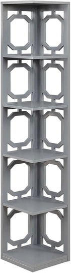Convenience Concepts Omega 5 Tier Corner Bookcase, Gray - LeafyLoom