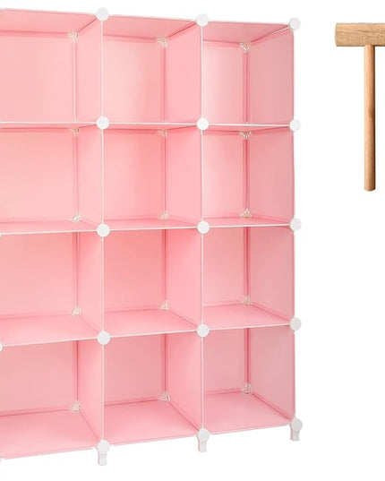 Gold Armour Cube Storage 12-Cube Bookshelf Closet Organizer Storage Shelves Cubes Organizer Plastic Square Book Shelf Bookcase DIY Closet Cabinet Organizer Shelving for Home Office Bedroom (Pink) - LeafyLoom