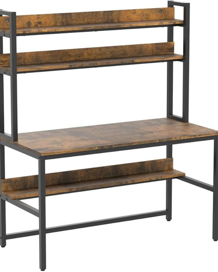 Aquzee Computer Desk with Hutch Bookshelves, 55 Inch Home Office Writing Desk with Space Saving Design, Gaming Table Organized Desk with Storage Shelves Bookshelf Easy Assemble, Rustic Brown - LeafyLoom
