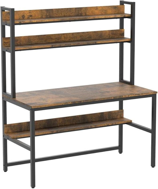 Aquzee Computer Desk with Hutch Bookshelves, 55 Inch Home Office Writing Desk with Space Saving Design, Gaming Table Organized Desk with Storage Shelves Bookshelf Easy Assemble, Rustic Brown - LeafyLoom