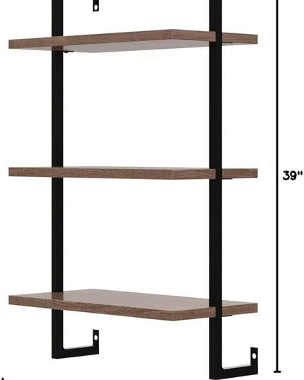 Nathan James Theo 3-Shelf Small Bookcase, Floating Wall Mount Bookshelf with Wood and Industrial Pipe/Metal Frame, Rustic Oak/Matte Black - LeafyLoom