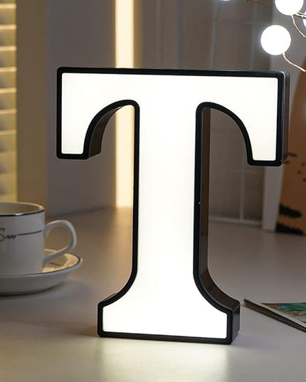LED Marquee Letter Lights-DIY Marquee Lights up Letter Signs, Dual DC Interface Upgrade Multi-Letter Connection, 26 Alphabet Signs for Wedding, Birthday, Party， Bar Decoration (T) - LeafyLoom