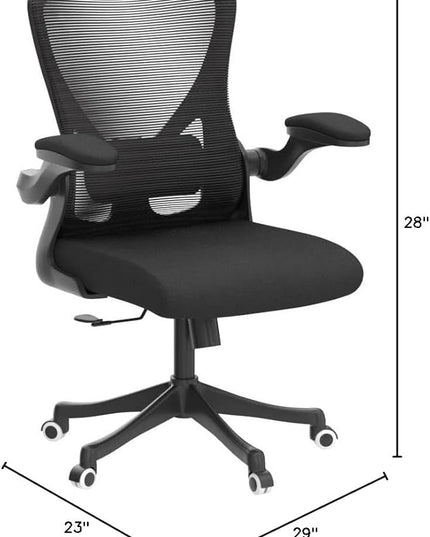 Ergonomic Office Chair Home Desk Office Chair with Flip-Armrest & Cushion for Lumbar Support, high Back Computer Chair with Thickened Cushion Desk Chairs Ngray - LeafyLoom