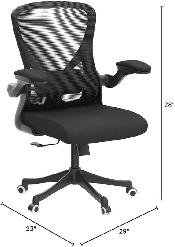 Ergonomic Office Chair Home Desk Office Chair with Flip-Armrest & Cushion for Lumbar Support, high Back Computer Chair with Thickened Cushion Desk Chairs Ngray - LeafyLoom