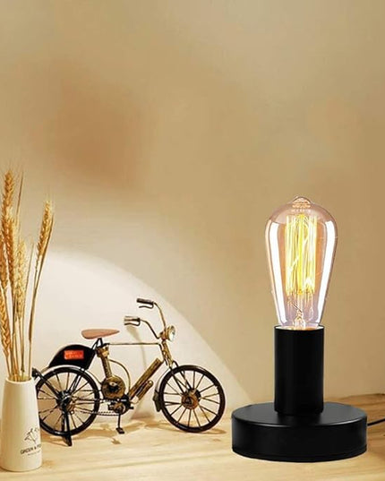 Industrial Table Lamp,Base E26/E27 Ceramic Base Holder, Vintage Small Desk Lamp with Plug in Cord On/Off Switch,Simple Metal Edison Light Bulb Stand (Black) - LeafyLoom